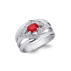White gold 18k band ring with ruby and diamonds 