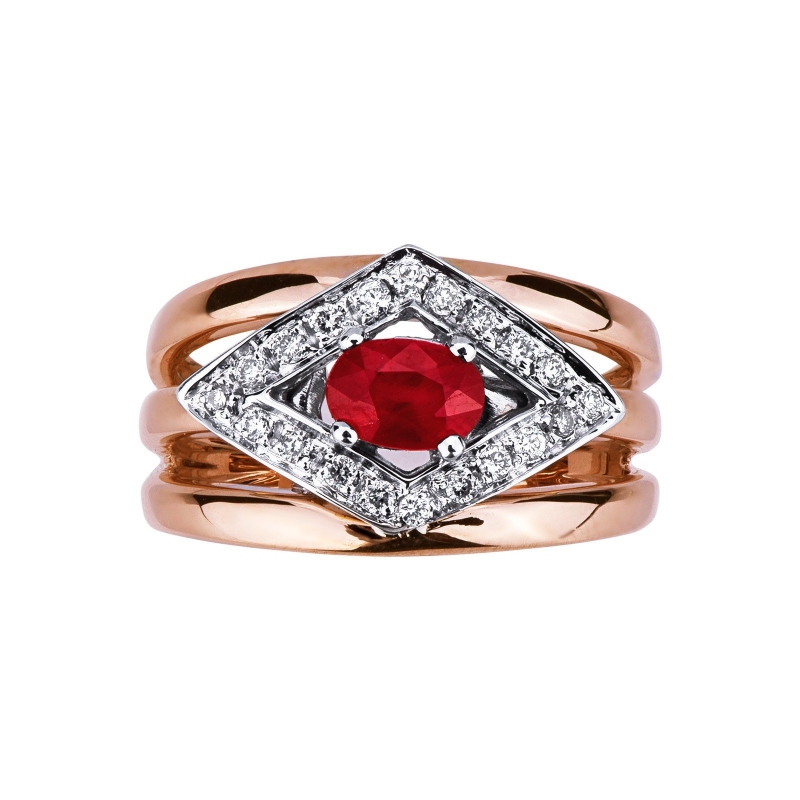 White and rosé gold 18k ring with ruby and diamonds