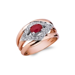 White and rosé gold 18k ring with ruby and diamonds