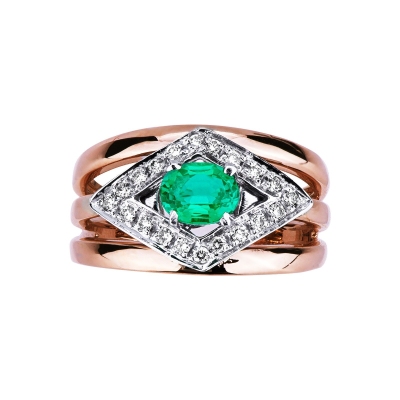 18k rosé and white gold ring with emeralds and diamonds 