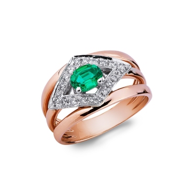 18k rosé and white gold ring with emeralds and diamonds 