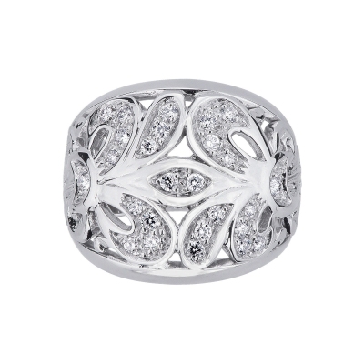 Embroided ring in white gold 18k with diamonds 