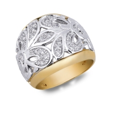 Embroided band ring in white and yellow gold with diamonds 