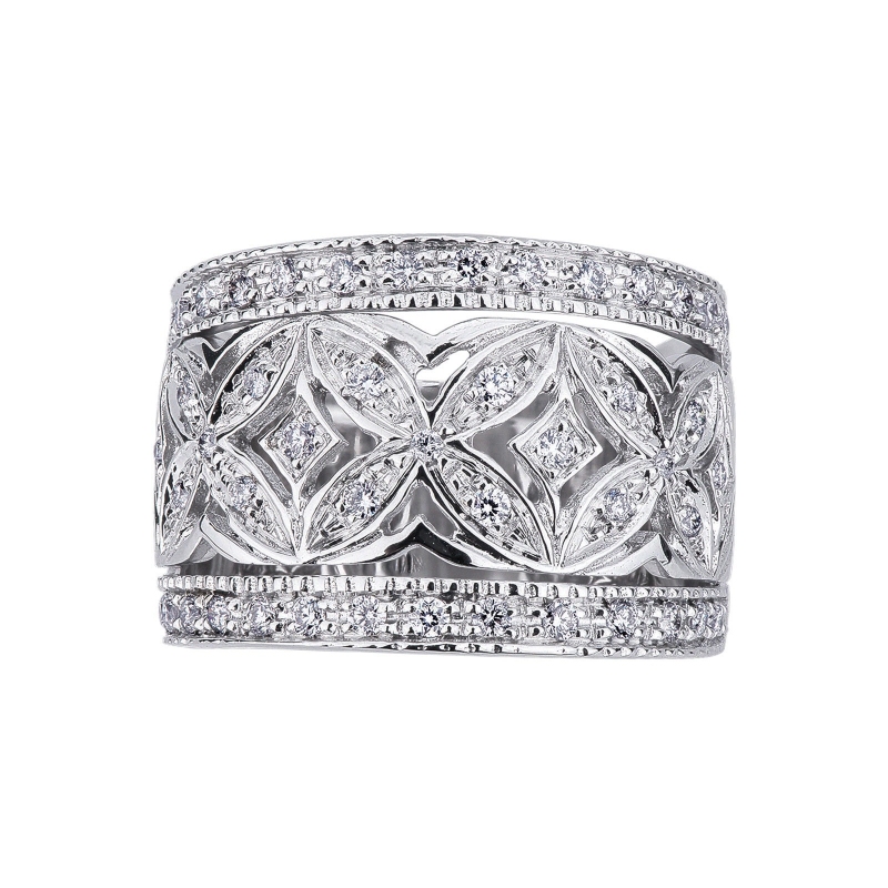 Embroided band ring with diamonds in white gold 18k 