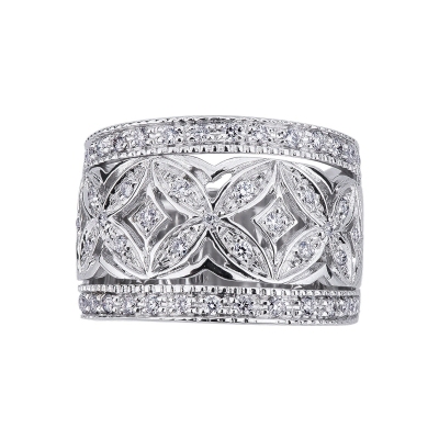 Embroided band ring with diamonds in white gold 18k 