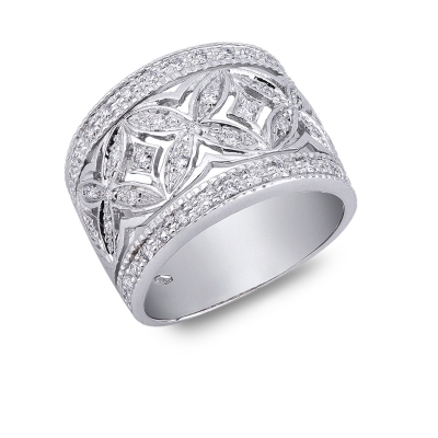 Embroided band ring with diamonds in white gold 18k 