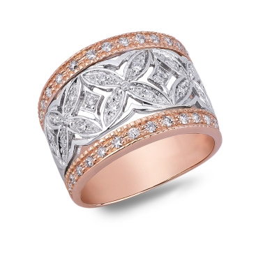 Ring with ellipses in white and rosé gold 18k and diamonds 