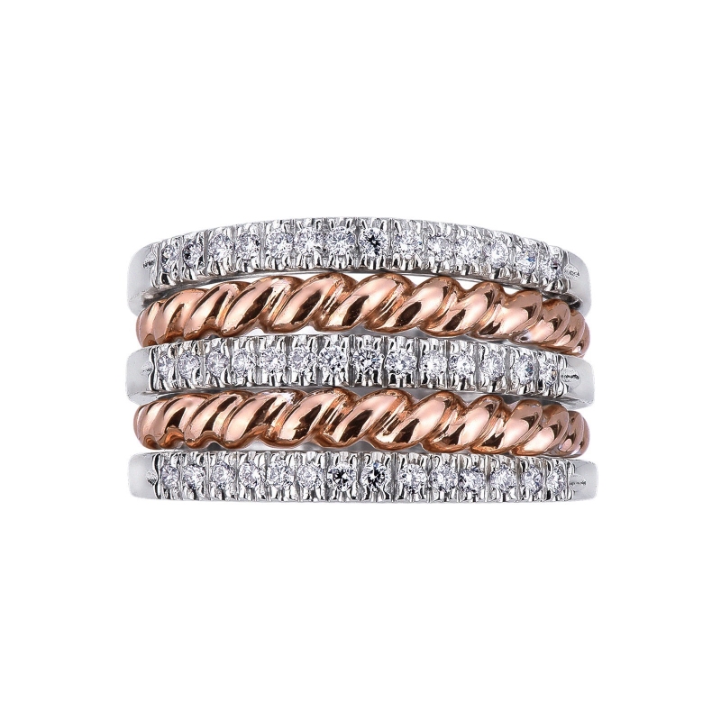 Band ring in rosé and white gold 18k with diamonds 