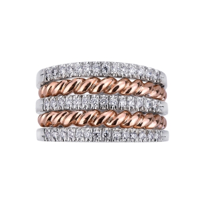Band ring in rosé and white gold 18k with diamonds 