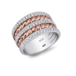 Band ring in rosé and white gold 18k with diamonds 