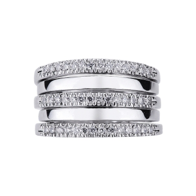 Band ring in 18k white gold with 3 rows of diamonds 