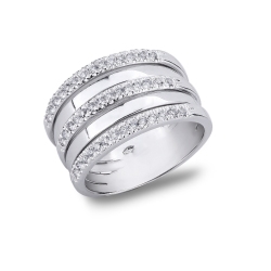 Band ring in 18k white gold with 3 rows of diamonds 