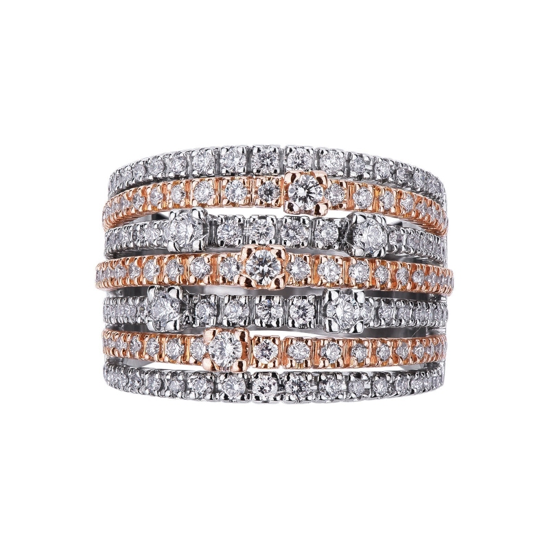 Band ring with diamonds in rosé and white gold 18k