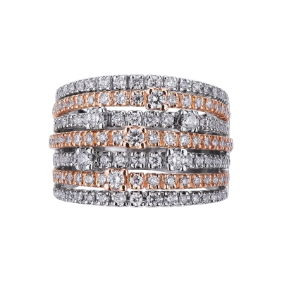 Band ring with diamonds in rosé and white gold 18k