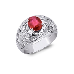 White gold 18k ring with embroidery, ruby and diamonds 