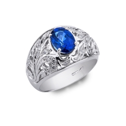 Band ring in white gold 18k with diamonds and blue sapphire 