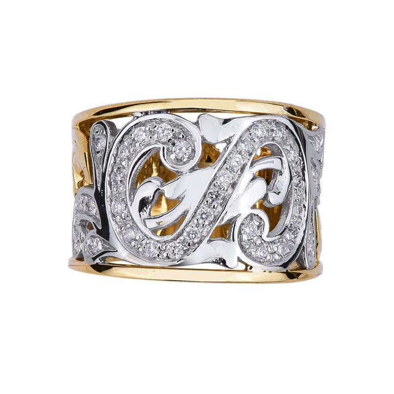 Yellow and white gold 18k band ring with diamonds