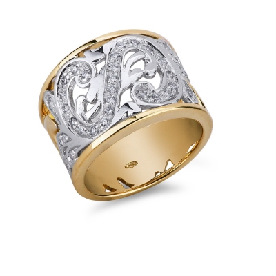 Yellow and white gold 18k band ring with diamonds