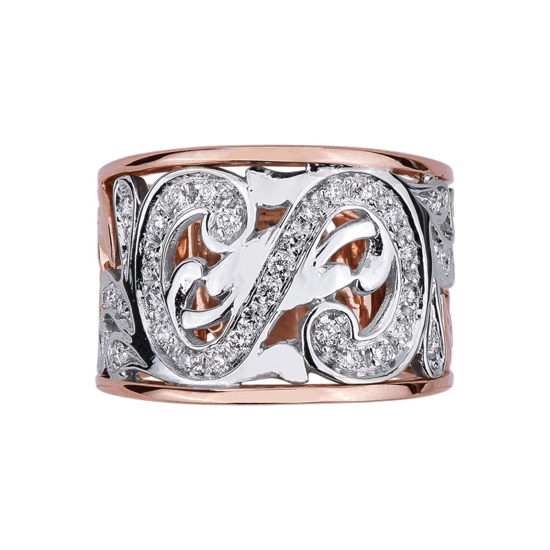 Band ring in white and rosé gold 18k with diamonds 