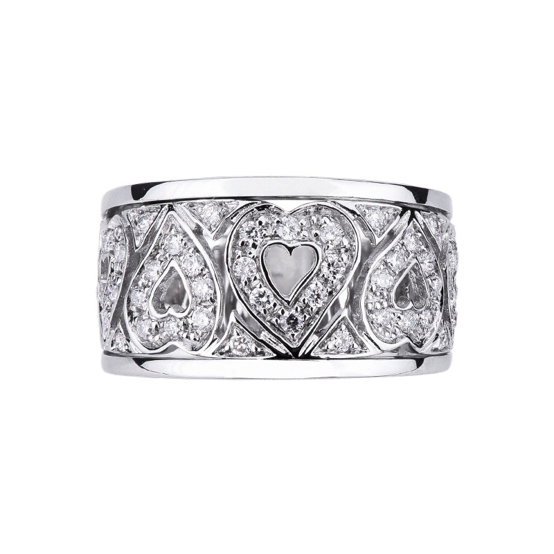 Band ring with diamond hearts in white gold 18k