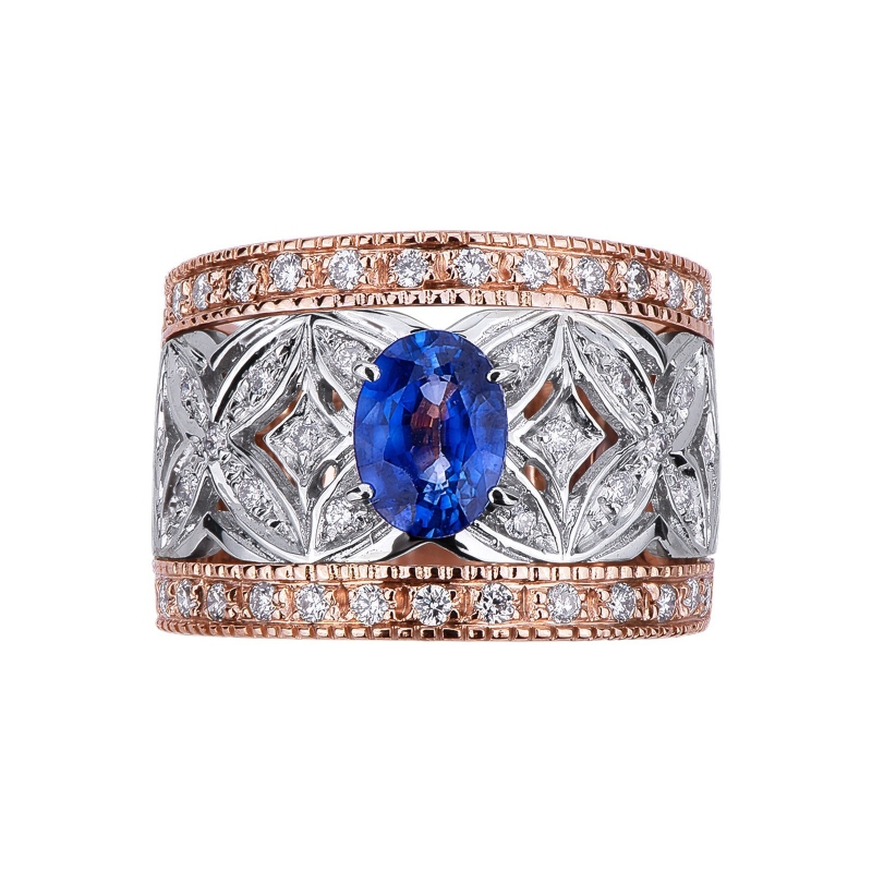 White and rosé gold 18k with blue sapphire and diamonds 