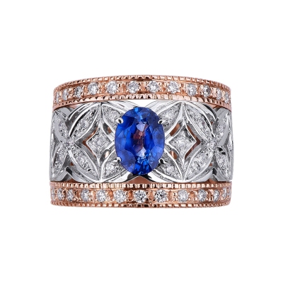 White and rosé gold 18k with blue sapphire and diamonds 