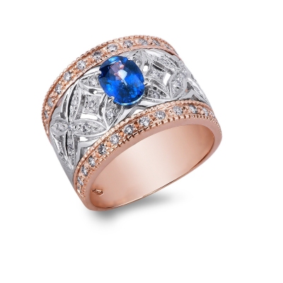 White and rosé gold 18k with blue sapphire and diamonds 
