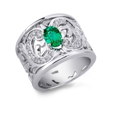 White gold 18k ring with emerald and diamonds 