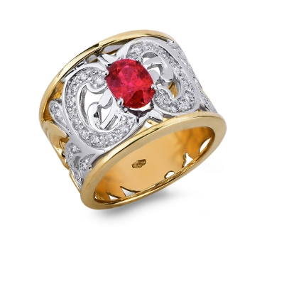 Yellow and white gold 18k ring with ruby and diamonds 