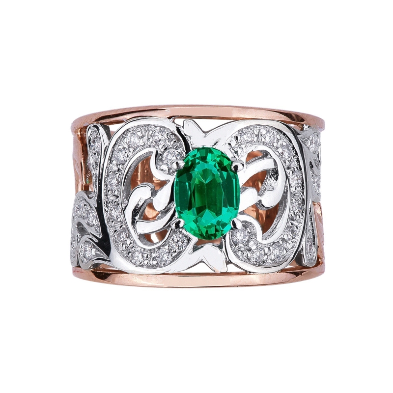 Rosé and white gold 18k with emerald and diamonds 