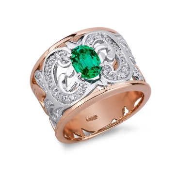 Rosé and white gold 18k with emerald and diamonds 