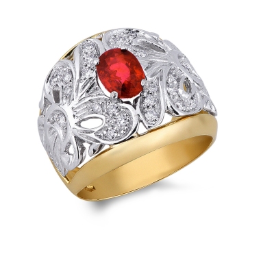 White and yellow gold 18k ring with ruby and diamonds 
