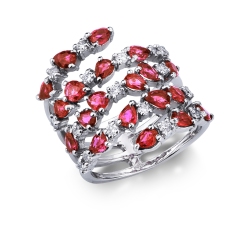 18k white gold with rubies pear cut and diamonds 