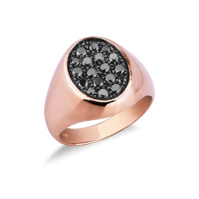 Anello mignolo in oro rosa 18k con Diamanti Neri, Uomo