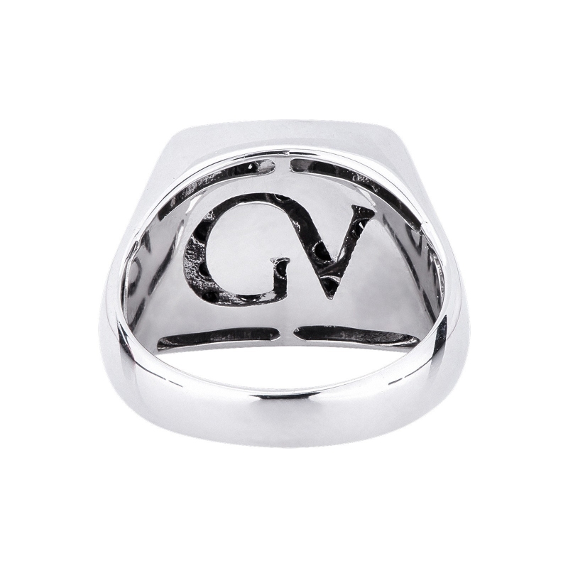 Anello Da Mignolo In Oro Bianco 18k Con Pavè Rettangolare In Diamanti Neri