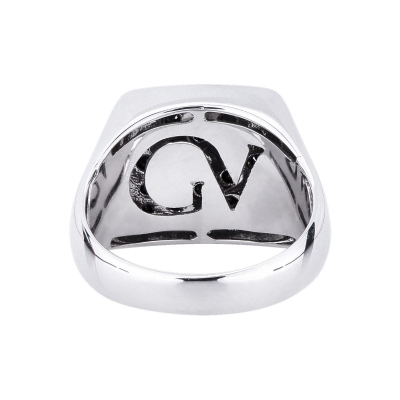 Anello Da Mignolo In Oro Bianco 18k Con Pavè Rettangolare In Diamanti Neri