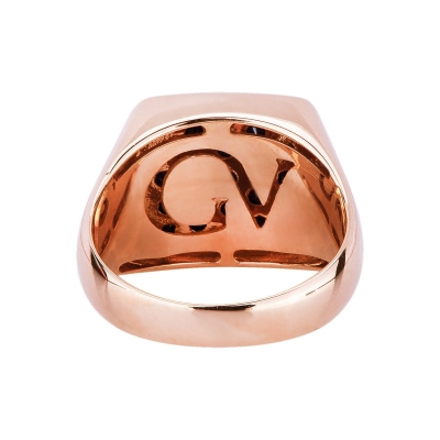 Anello da mignolo in oro Rosa 18k con pavè rettangolare in diamanti neri e punte brunite, Uomo