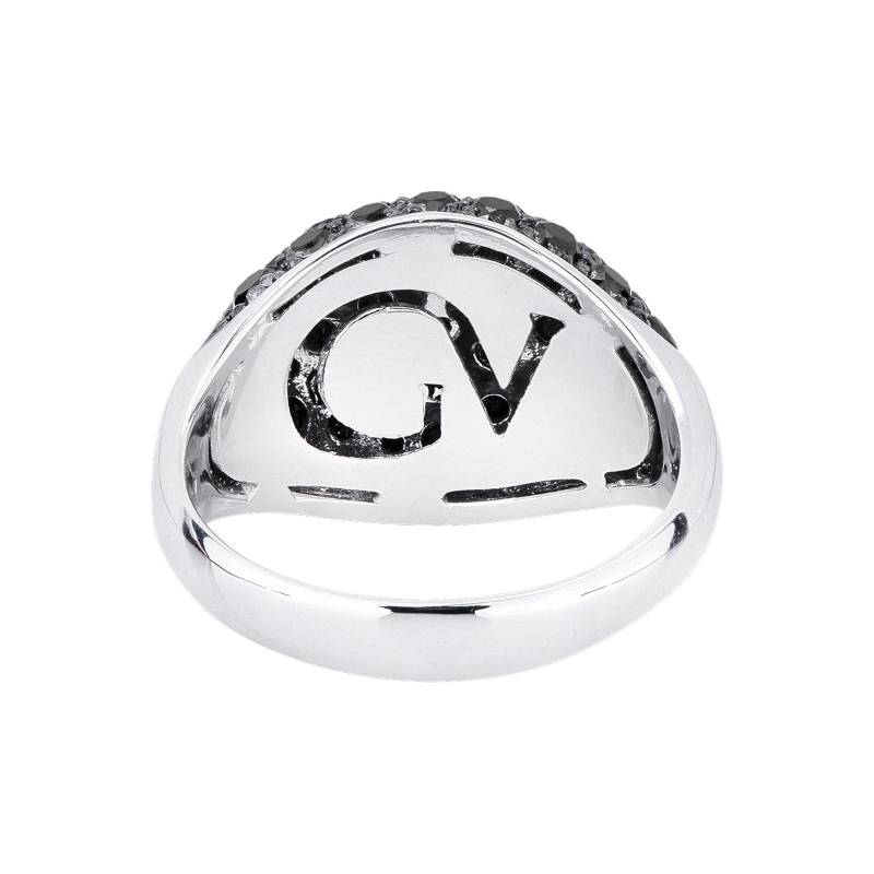 White gold 18k pinky ring with black diamonds 