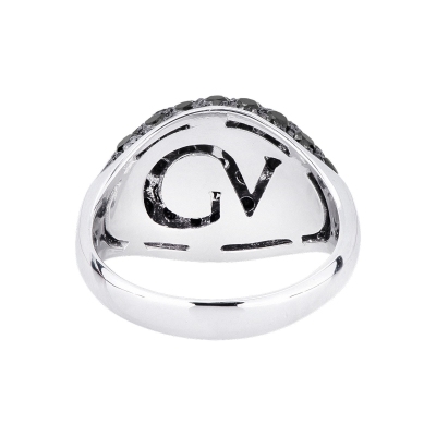 White gold 18k pinky ring with black diamonds 