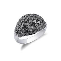 White gold 18k pinky ring with black diamonds 