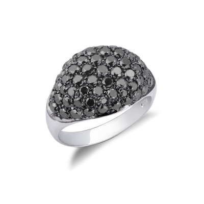 White gold 18k pinky ring with black diamonds 