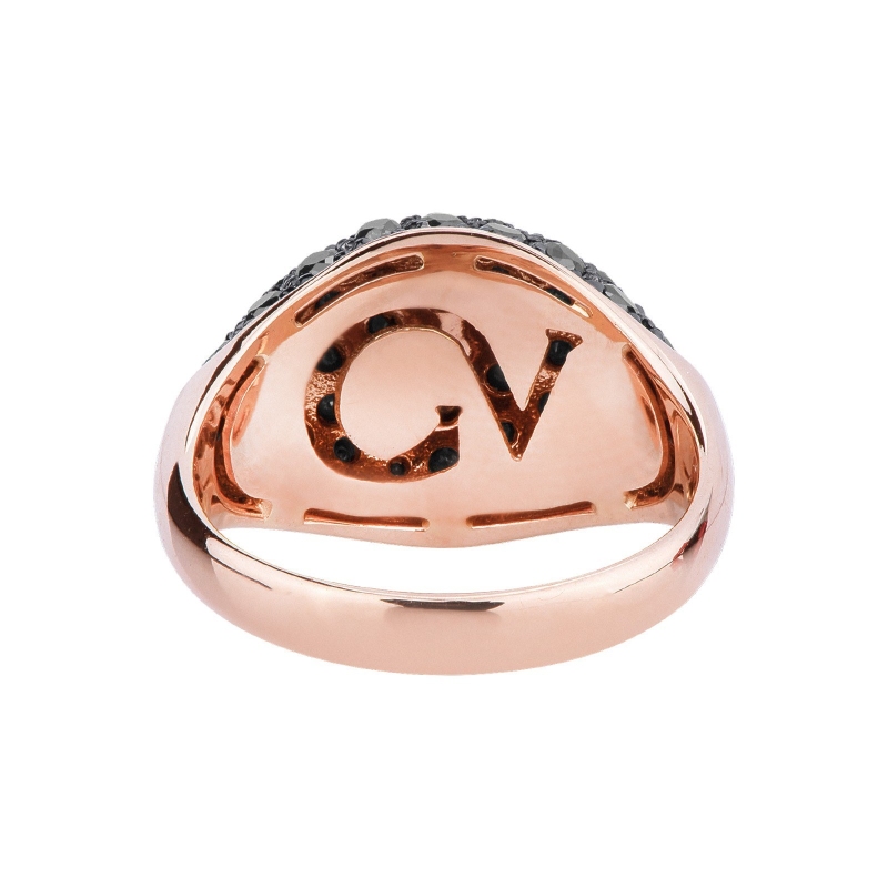 Rosé gold 18k pinky ring with black diamonds pavé 