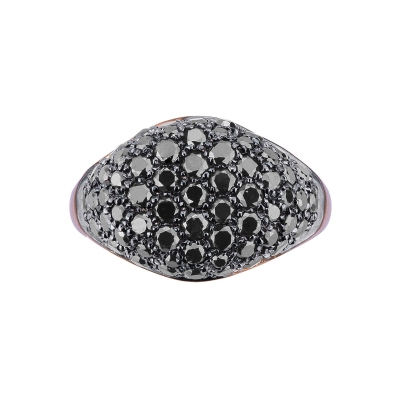 Rosé gold 18k pinky ring with black diamonds pavé 