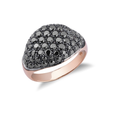 Rosé gold 18k pinky ring with black diamonds pavé 