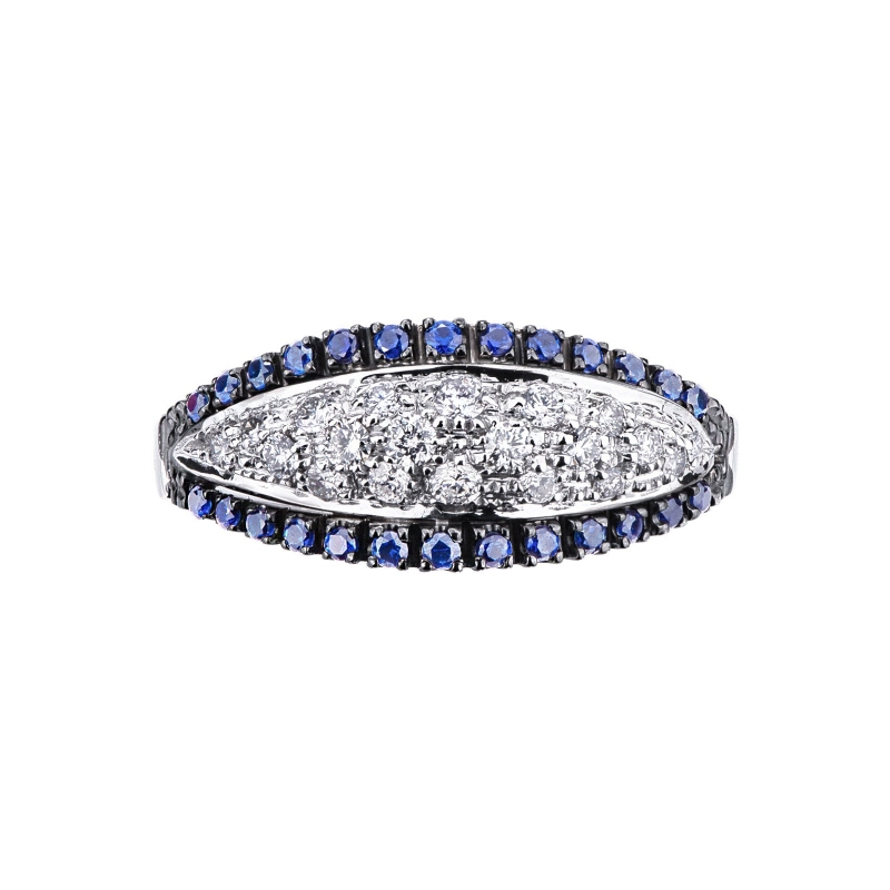 18k white gold ring with diamonds and lateral blue sapphires 