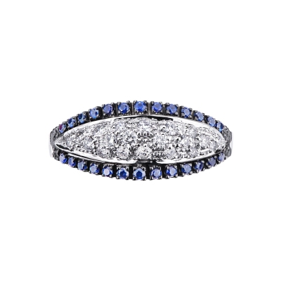 18k white gold ring with diamonds and lateral blue sapphires 