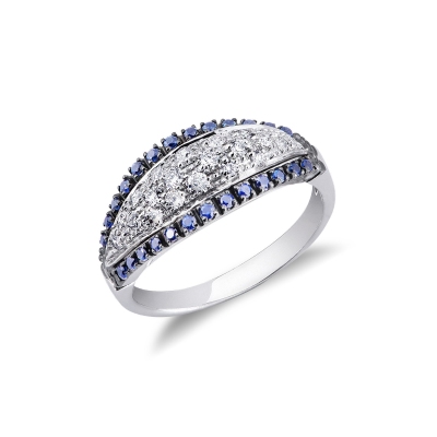 18k white gold ring with diamonds and lateral blue sapphires 