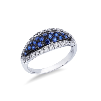 18k white gold ring with diamonds and blue sapphires 