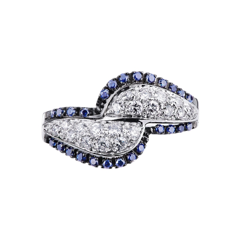 18k white gold ring with blue sapphires and diamonds