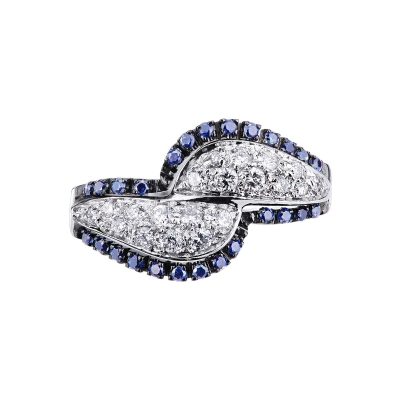 18k white gold ring with blue sapphires and diamonds